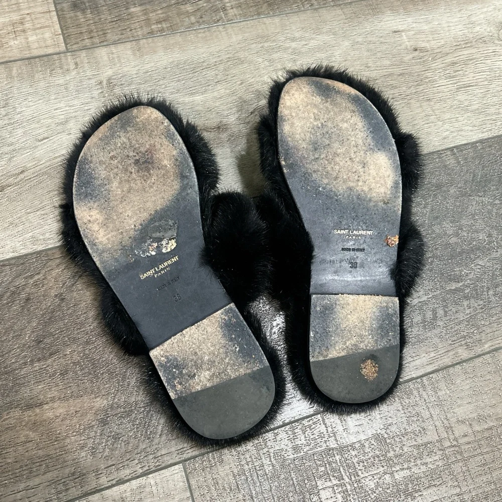 Saint Laurent Bleach fur sandals in black